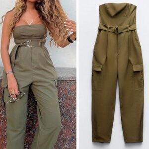 ZARA strapless jumpsuit with belt
